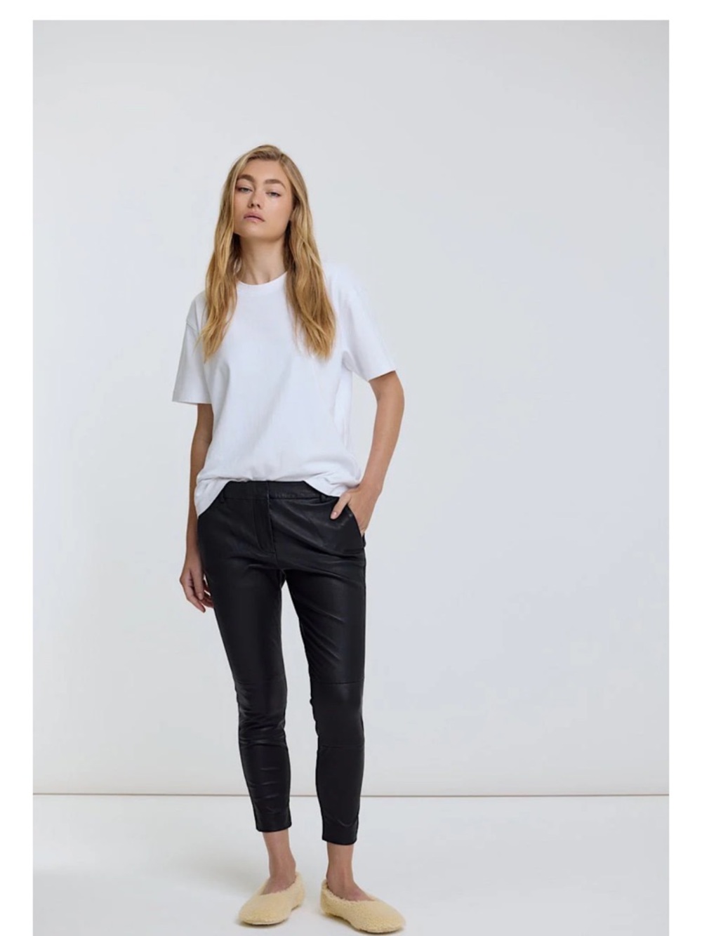 Olivia Sheed Stretch Leather Boyfriend Pants - Black
